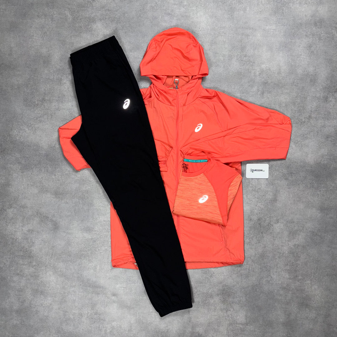 Asics Road Jacket 3-Piece Pants Short Set Coral