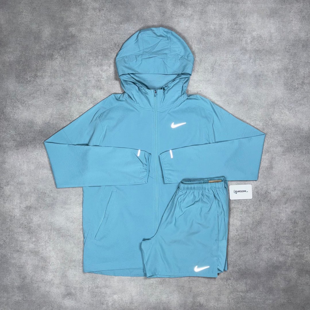 Nike Uv Windrunner Jacket & 5” Challenger Short Set Denim Turquoise