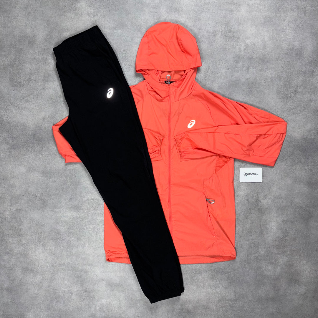 Asics Road Windrunner Coral & Black Core Bottoms Set