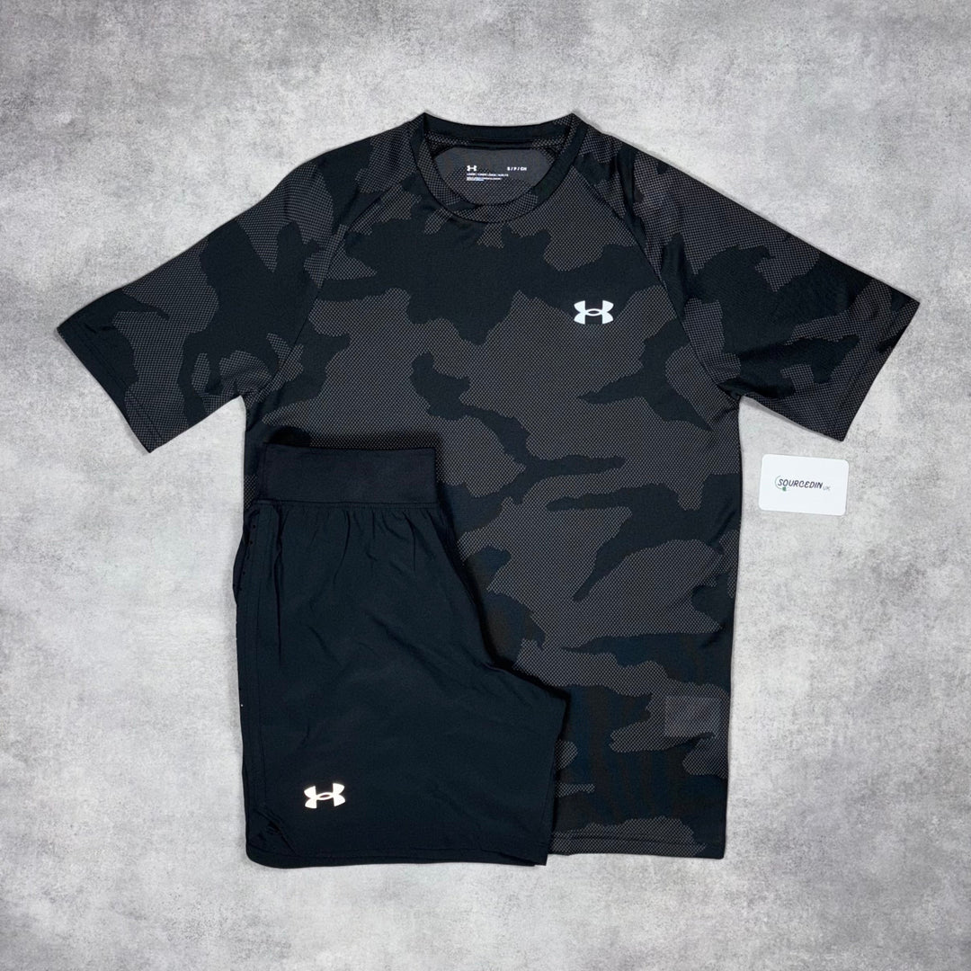 Under Armour Camo T-Shirt Black & Black 7” Under Armour Speed Short Set