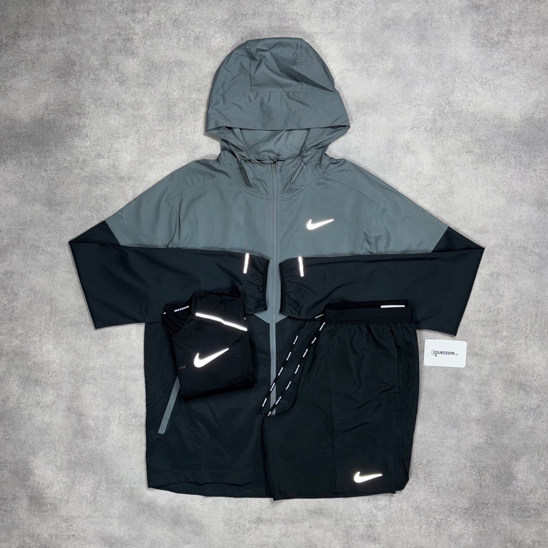 Nike Uv Windrunner Jacket 3-Piece Black Flex Shorts Set Coal