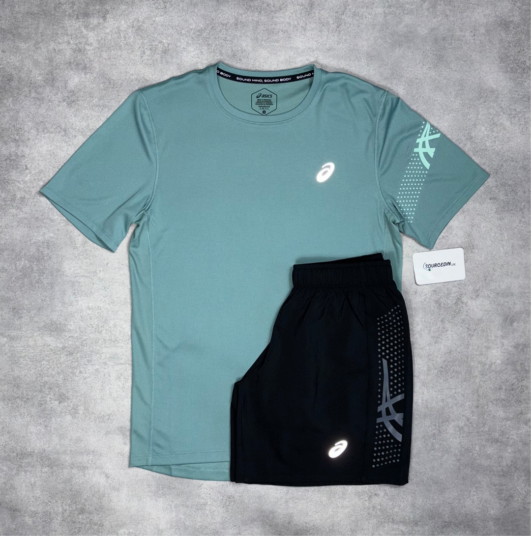 Asics Icon T-Shirt Teal & Black 7” Sport Run Shorts Set
