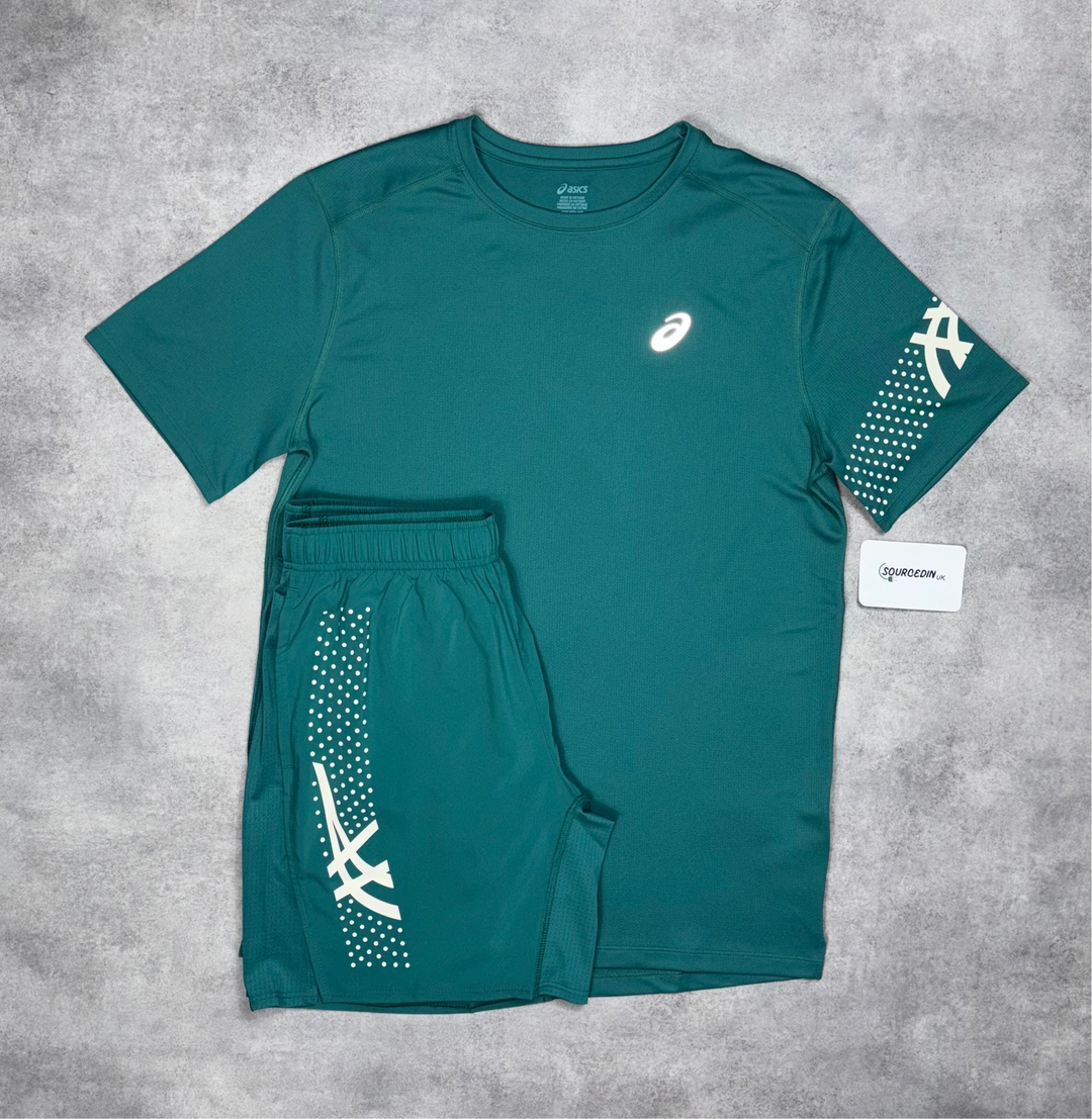Asics Icon T-Shirt Rainy Lake & Rainy Lake 7” Icon Shorts Set