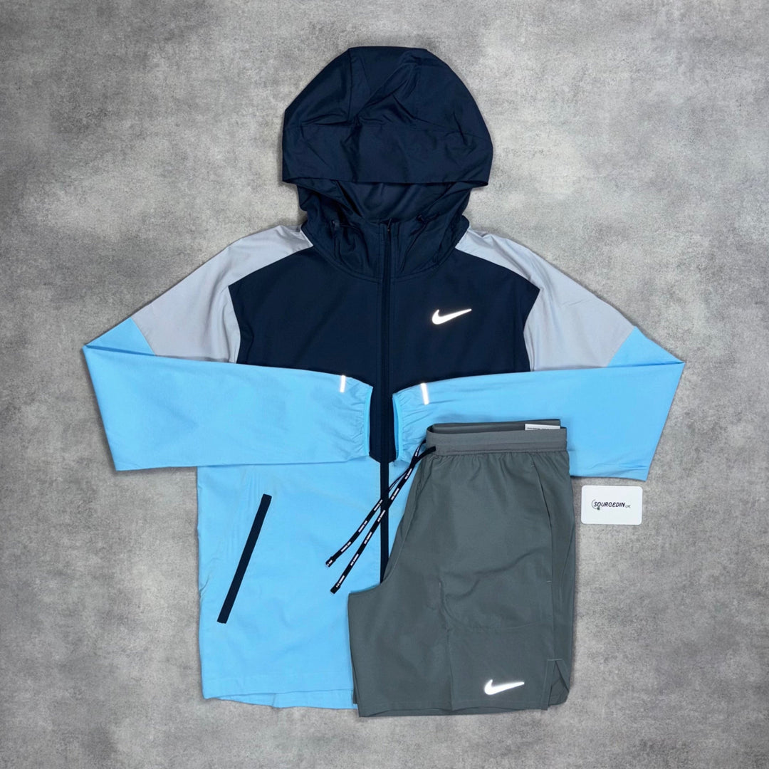 Nike Uv Windrunner Jacket Pacific Blue & Grey 7” Flex Stride Short Set