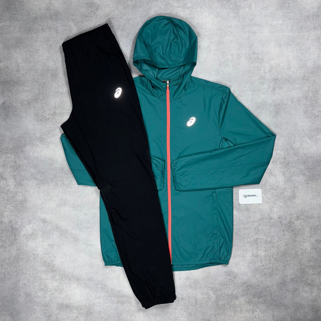 Asics Road Windrunner Rainy Lake & Black Core Bottoms Set
