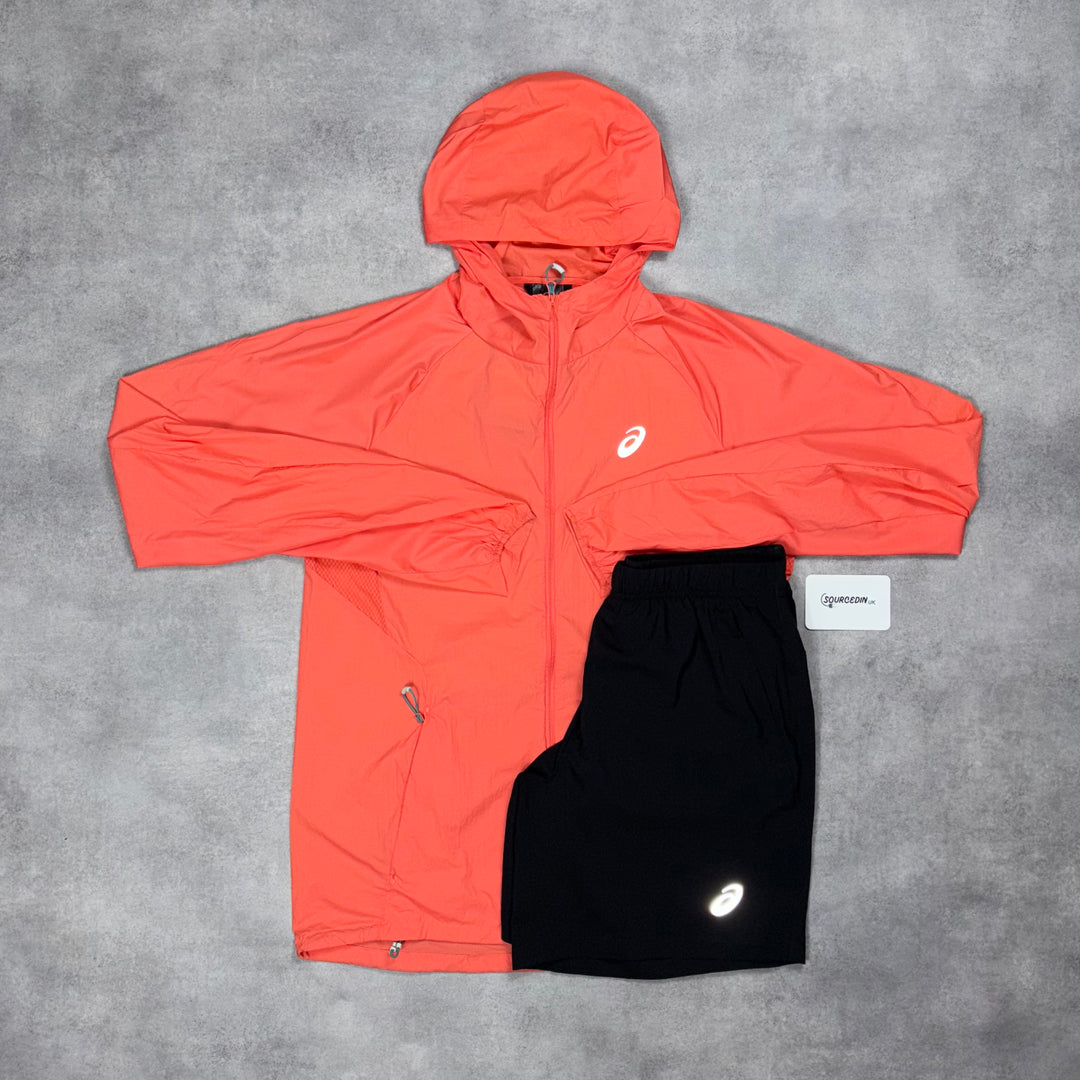 Asics Road Windrunner Jacket Coral & Black 7” Challenger Short Set