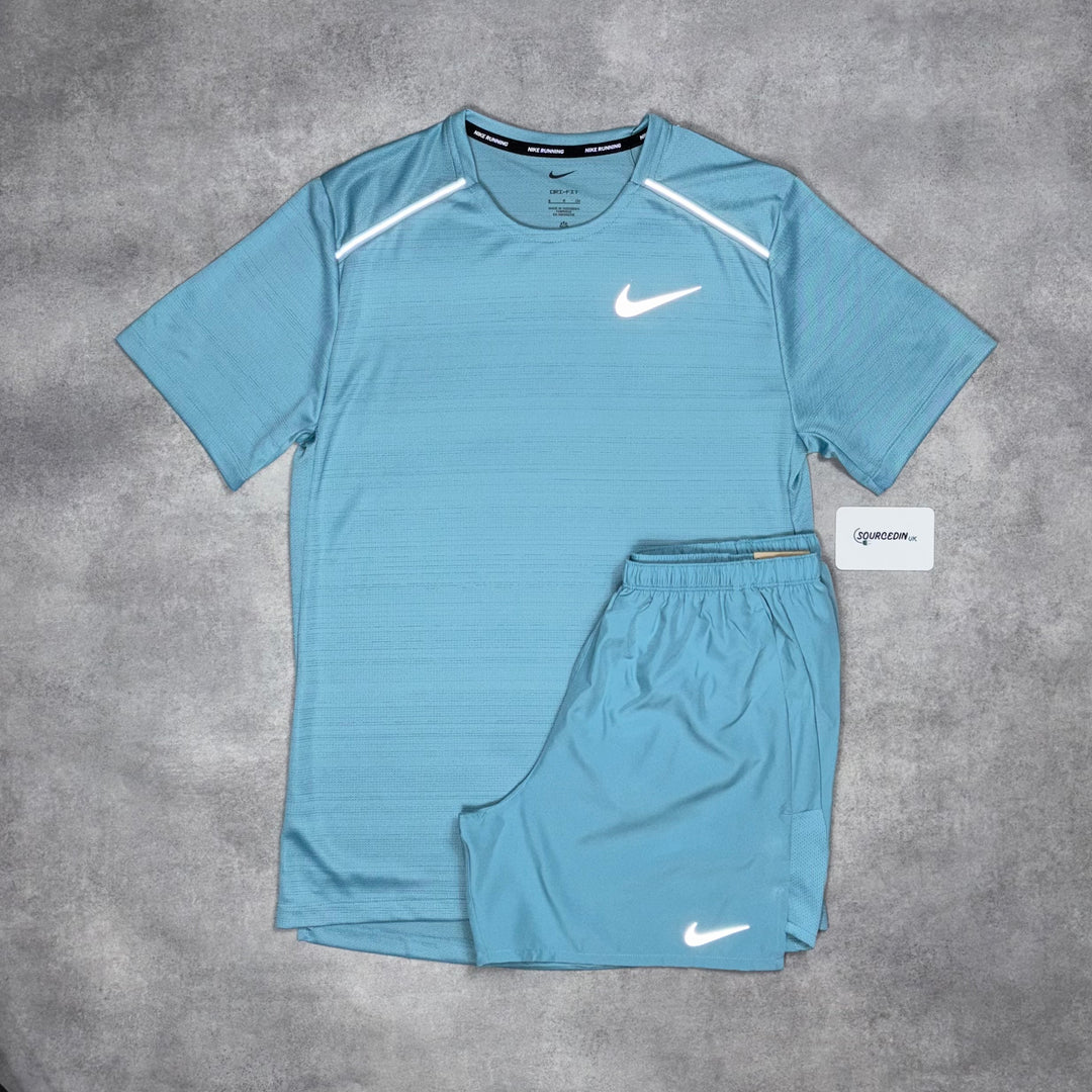 Nike Miler T-Shirt Denim Turquoise & Denim Turquoise 5” Challenger Short Set