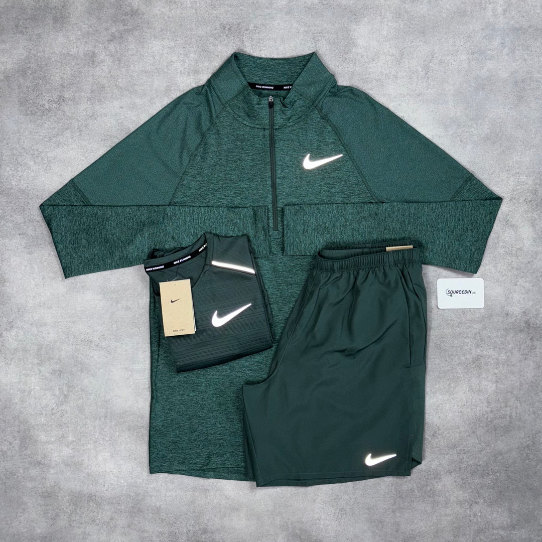 Nike Element 2.0 1/4 Zip 3-Piece Short Set Vintage Green