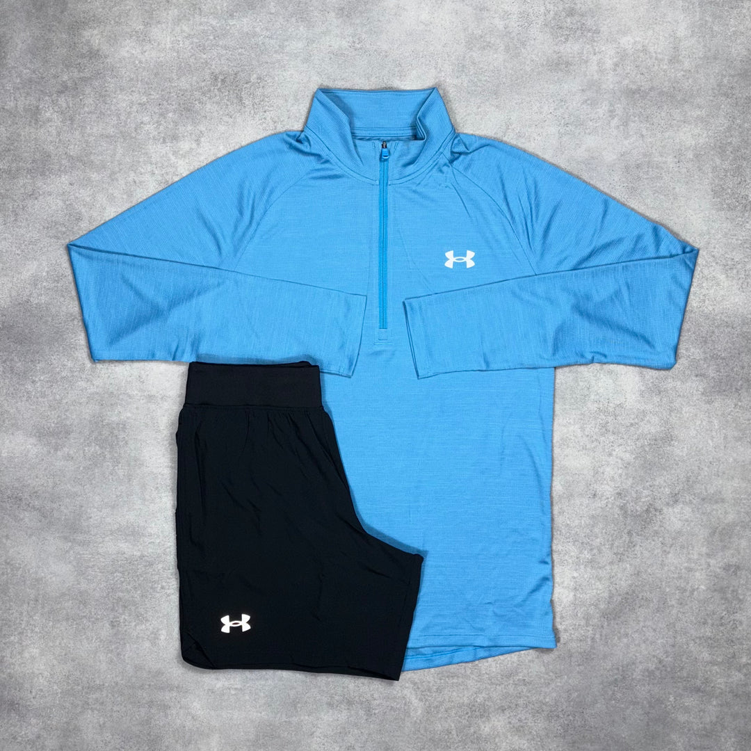 Under Armour Teach 1/4 Zip Blue & Black 7" Speed Pocket Short Set