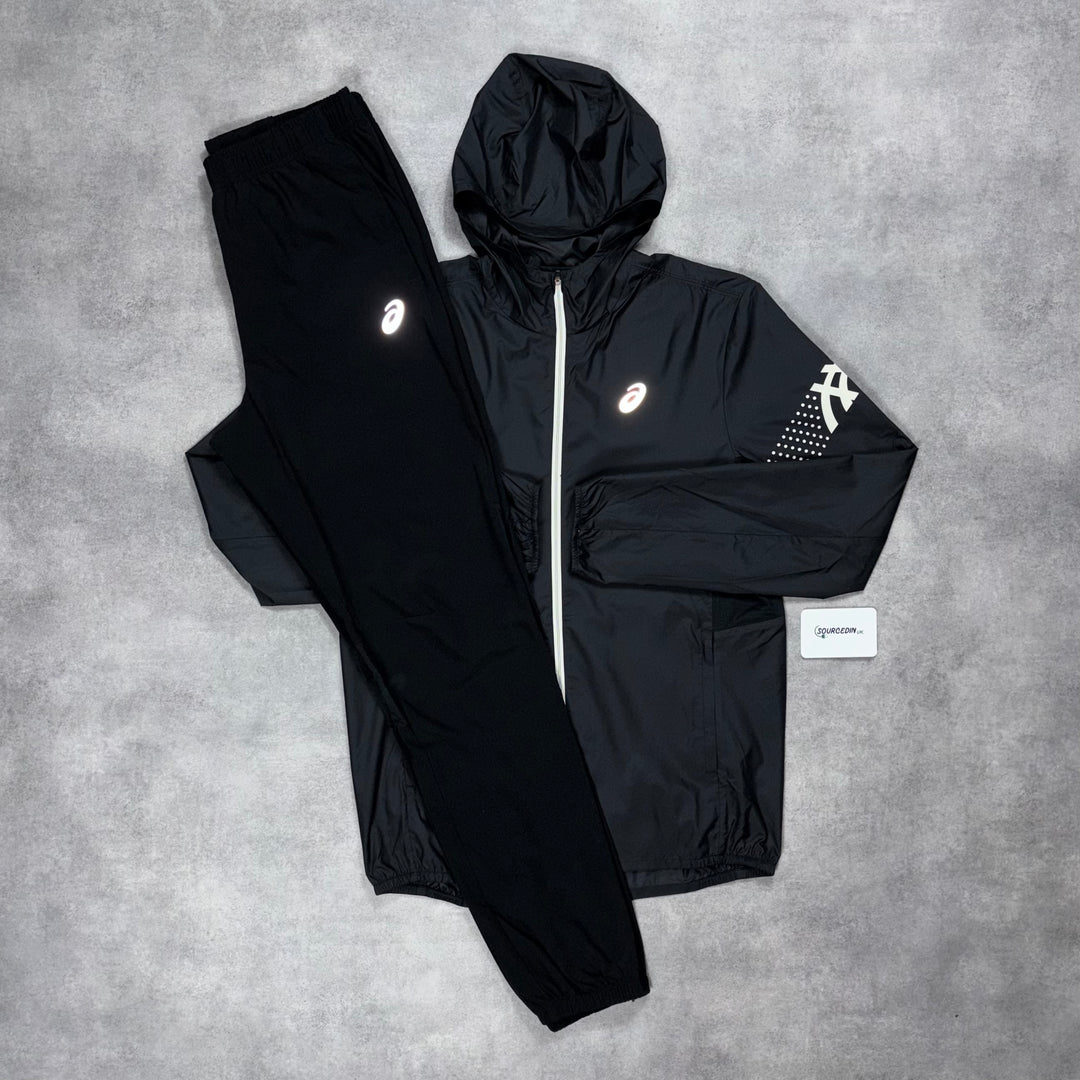 Asics Icon Windrunner Black & Black Core Bottoms Set