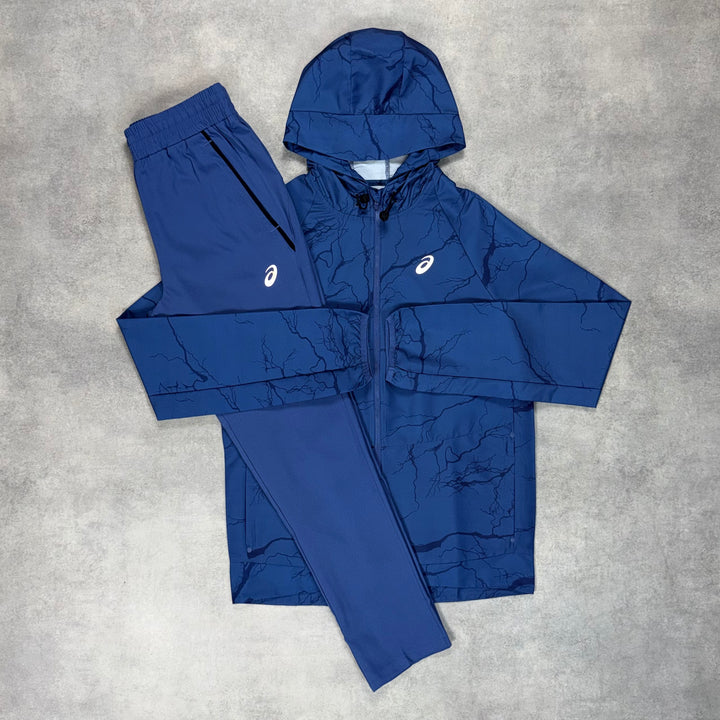 Asics Enchanted Windrunner Jacket Blue & Blue Slant Piping Pants Set