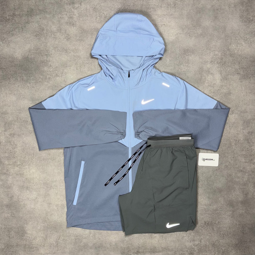 Nike Uv Windrunner Jacket Cobalt & Flex Stride Shorts Set Grey