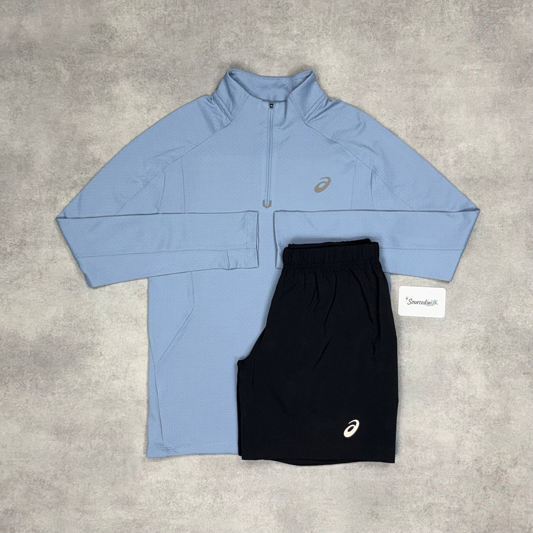 Asics Therma 1/4 Ash Blue & Grey/Black 7" Core Shorts Set
