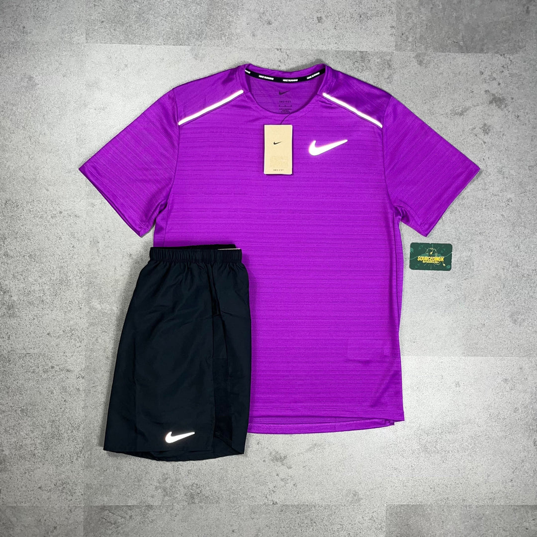 Nike Miler 1.0 T-Shirt Grape & Nike Challenger Short Black/Grey Set