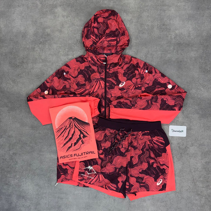 Asics FujiTrail Windrunner Jacket 3-Piece Short Set Hot Red / Hot Pink