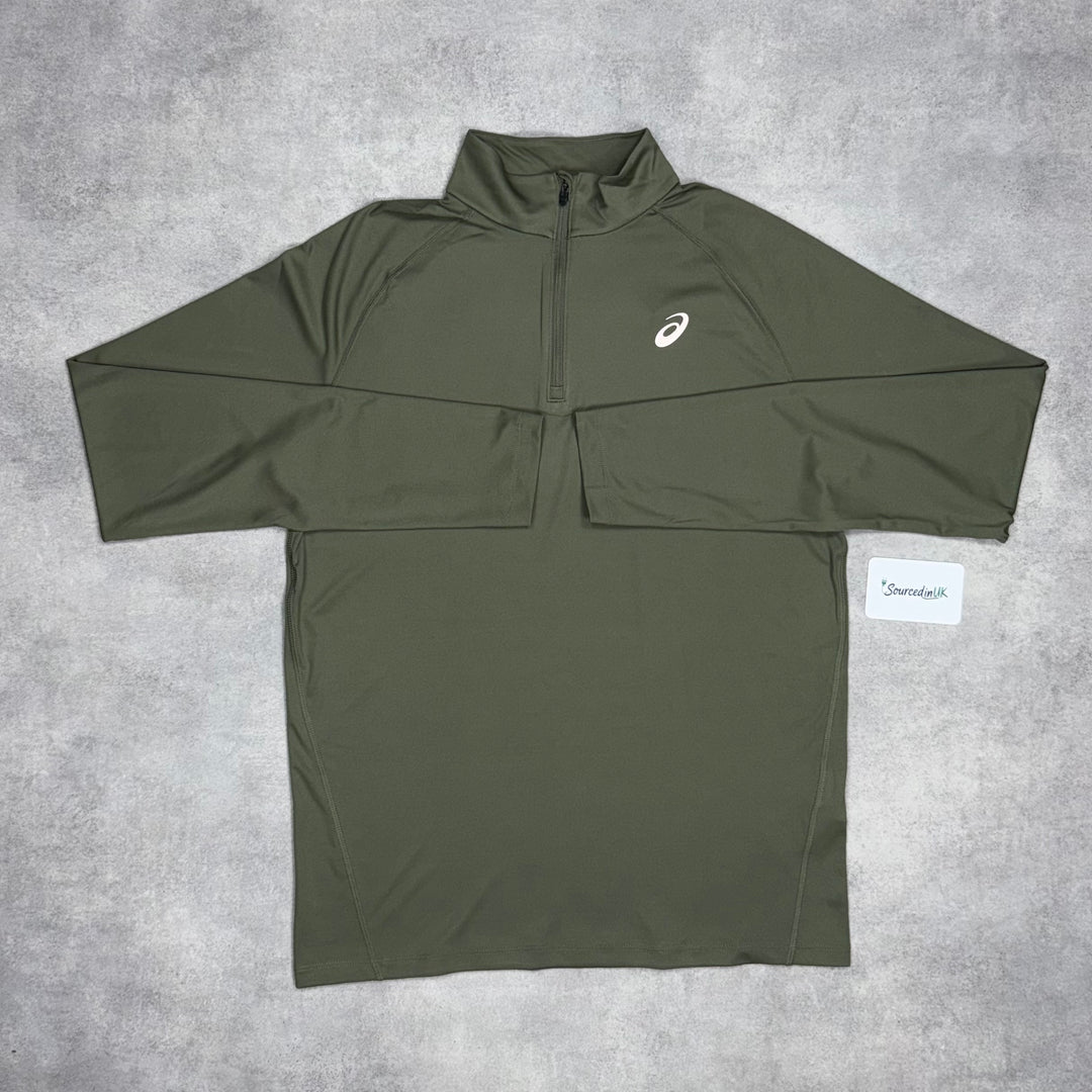 Asics Pacer 1/4 Zip Khaki & Asics Sport Run Pants Brown