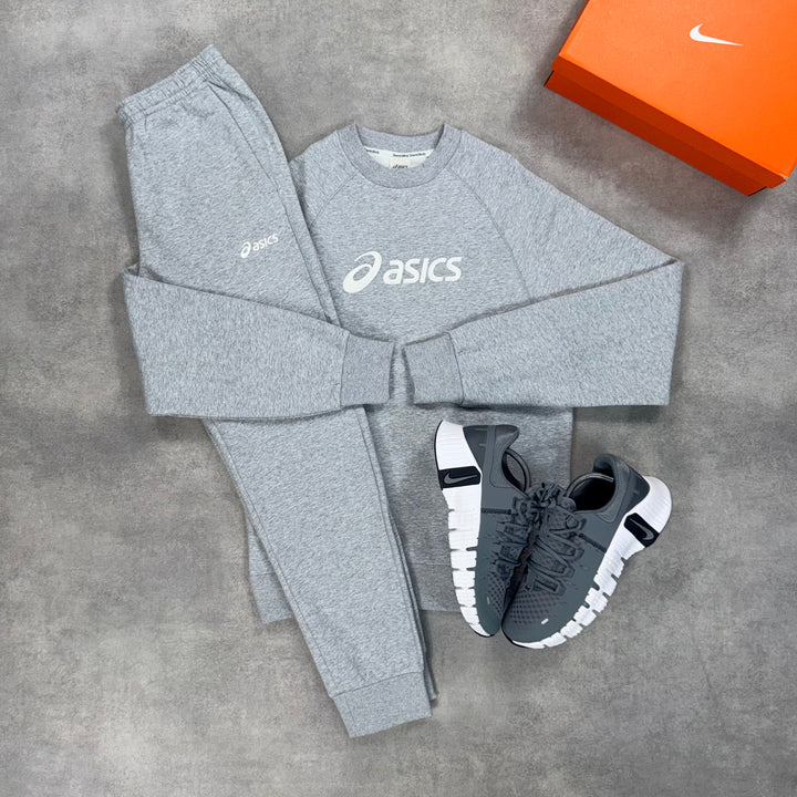 Asics Logo Fleece Crewneck Tracksuit Nike Metcon 5 Set Grey