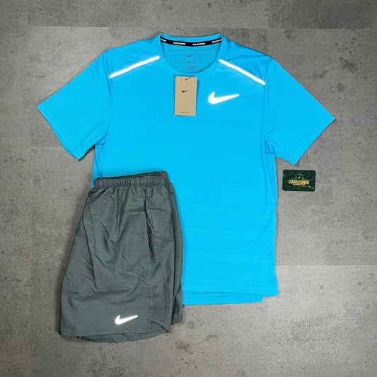 Nike Miler 1.0 T-Shirt “Baltic Blue” & Nike Challenger Short Black/Grey Set
