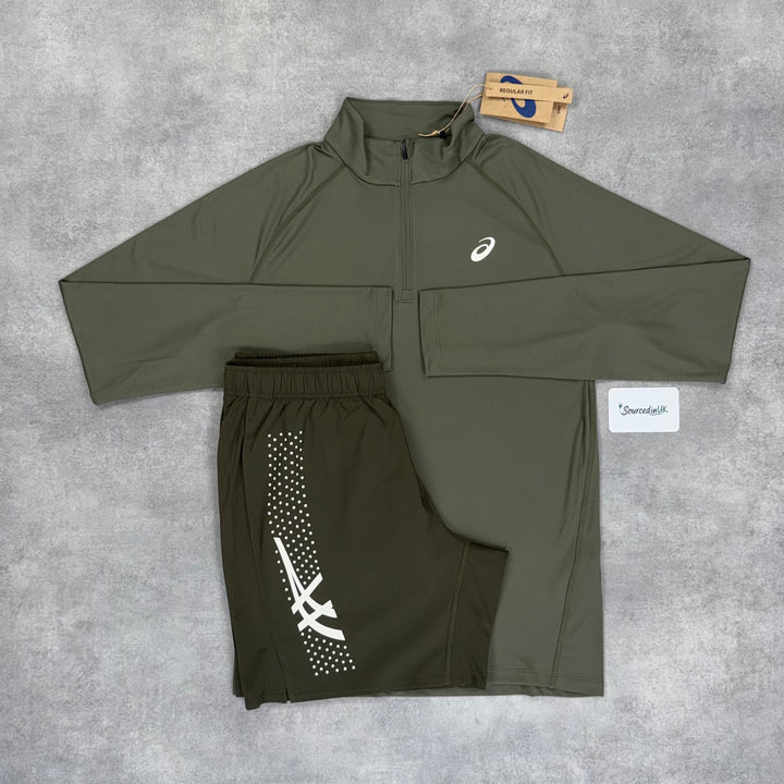 Asics Pacer 1/4 Zip & Shorts Set - Khaki
