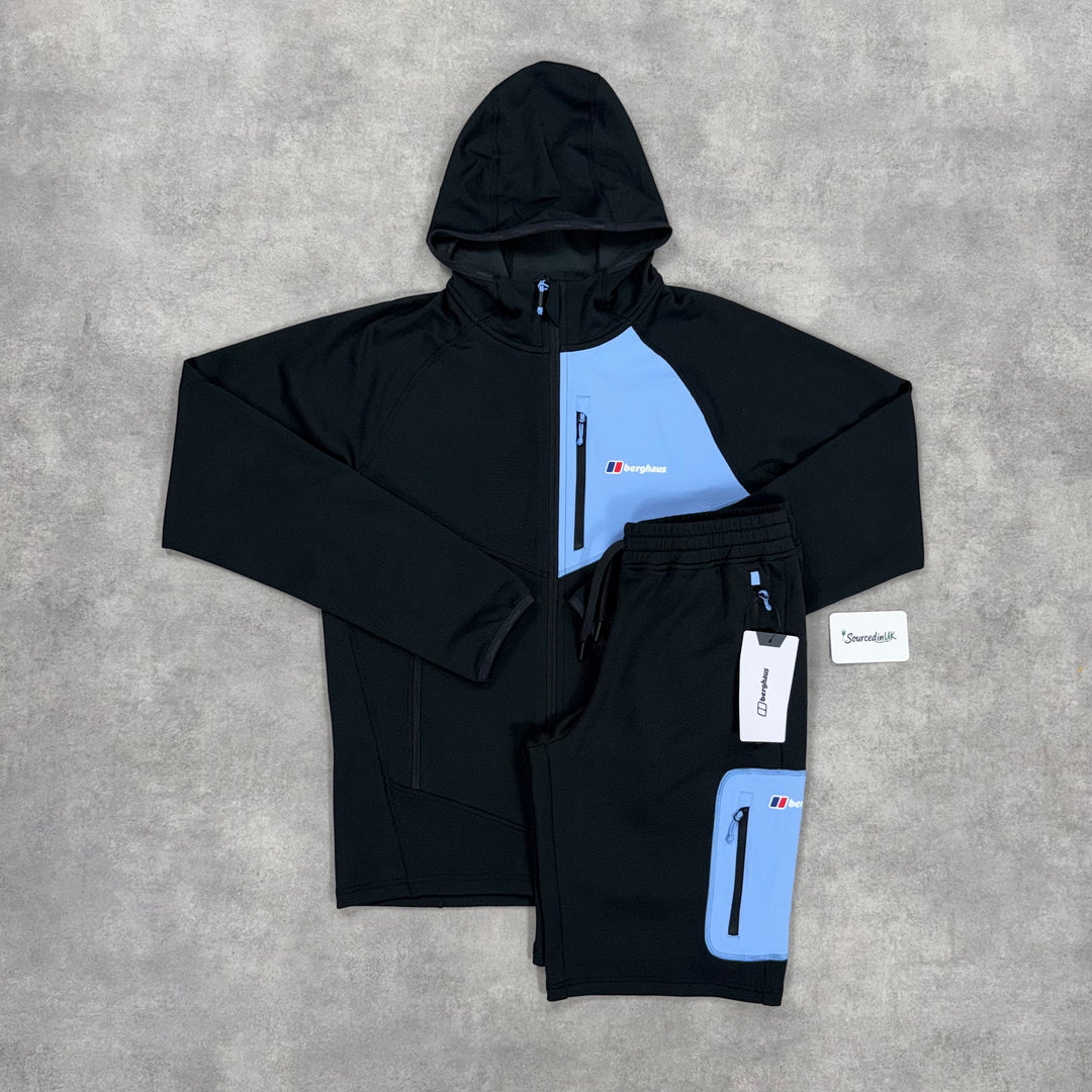 Berghaus Pavey Hoodie Jet Black/Blue & 7” Pavey Fleece Short Set