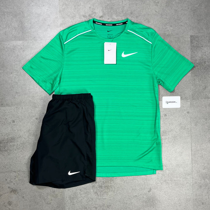 Nike Miler 1.0 T-Shirt Emerald & Nike 7” Challenger Short Black/Grey Set