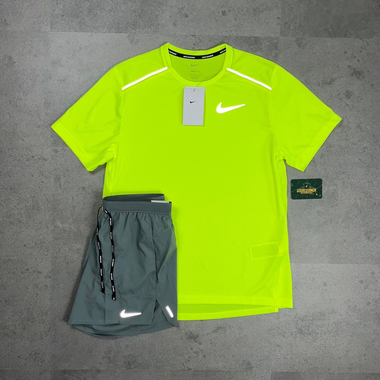 Nike Miler 1.0 T-Shirt Neon Green & Grey/Black Flex Stride Short Set