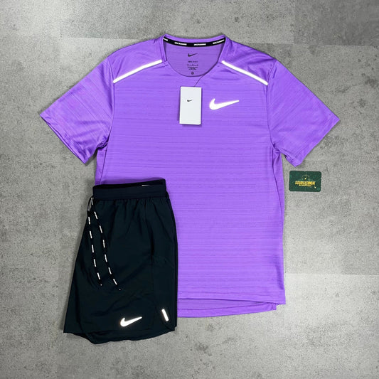 Nike Miler 1.0 T-Shirt Violet & Grey/Black Flex Stride Short Set