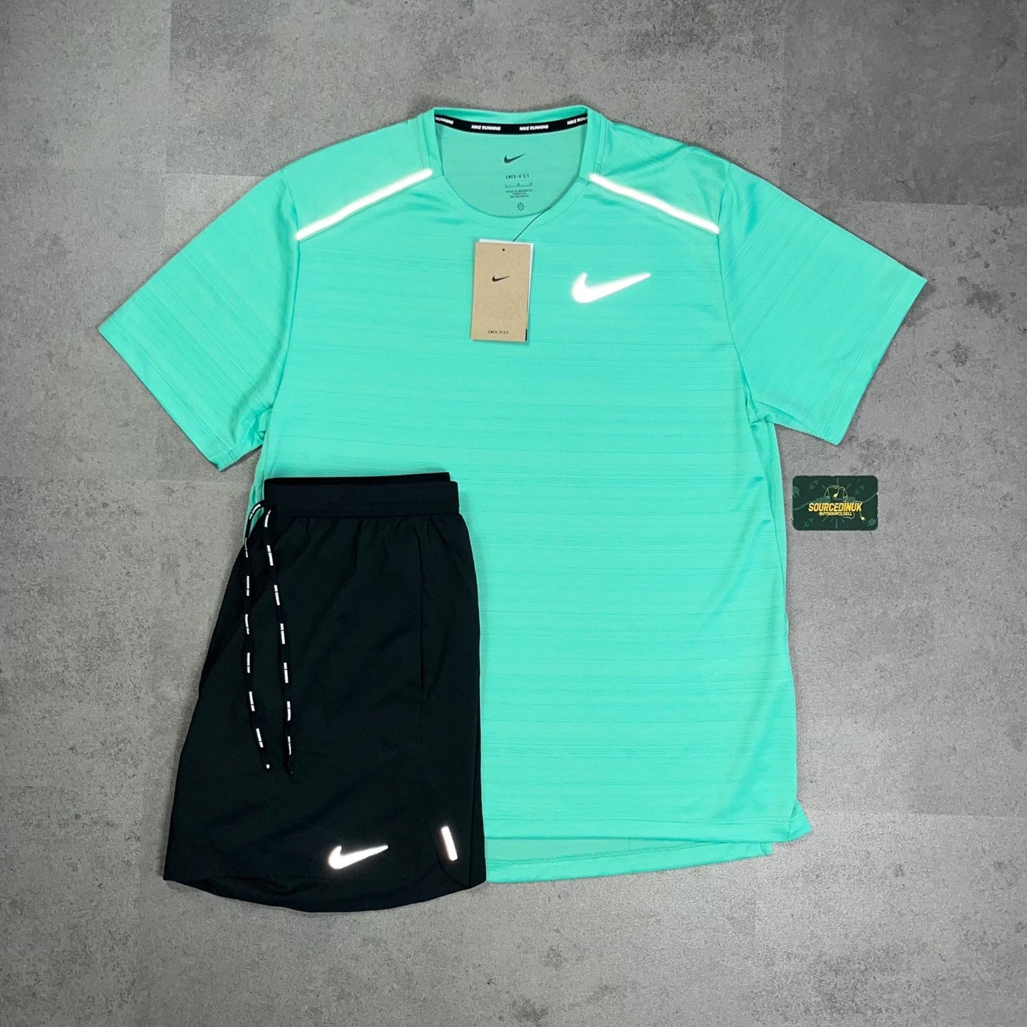 Nike Miler 1.0 T-Shirt Mint & Grey/Black Flex Stride Short Set