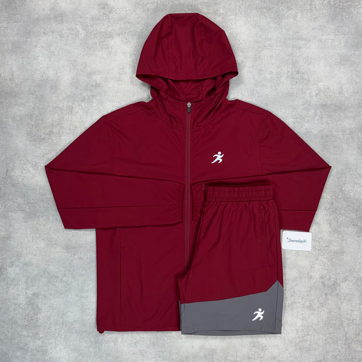 Trivo Core Windrunner Jacket 7” Two Tone Shorts Set Burgundy