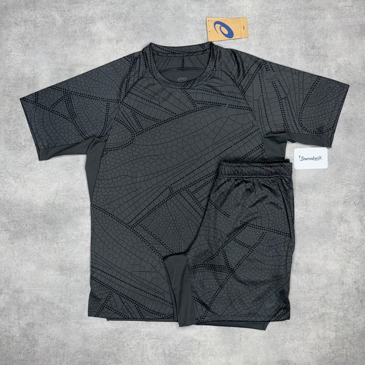 Asics Print T-Shirt Short Set Graphite