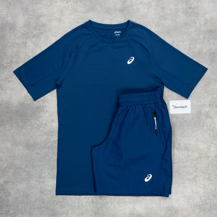 Asics Curve T-Shirt Twilight Blue & Twilight Blue Back Pocket  7” Shorts Set