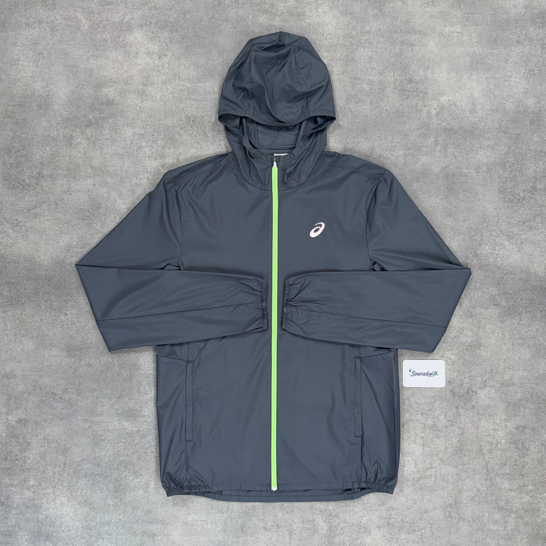 Asics Core Windrunner Jacket Grey/Green & Grey 7” Road Short Set