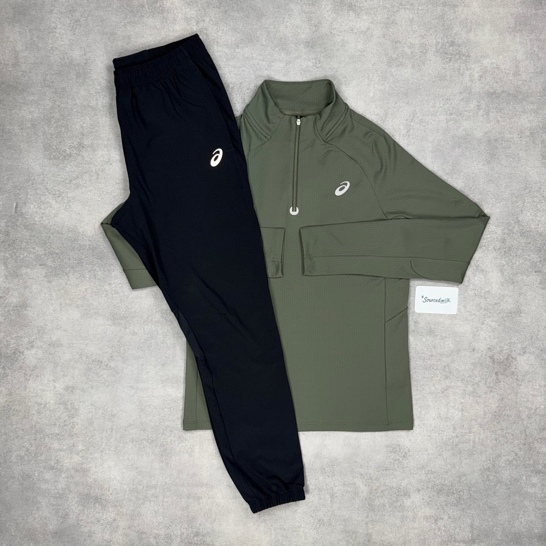 Asics Therma 1/4 Zip Khaki & Asics Core Bottoms Black