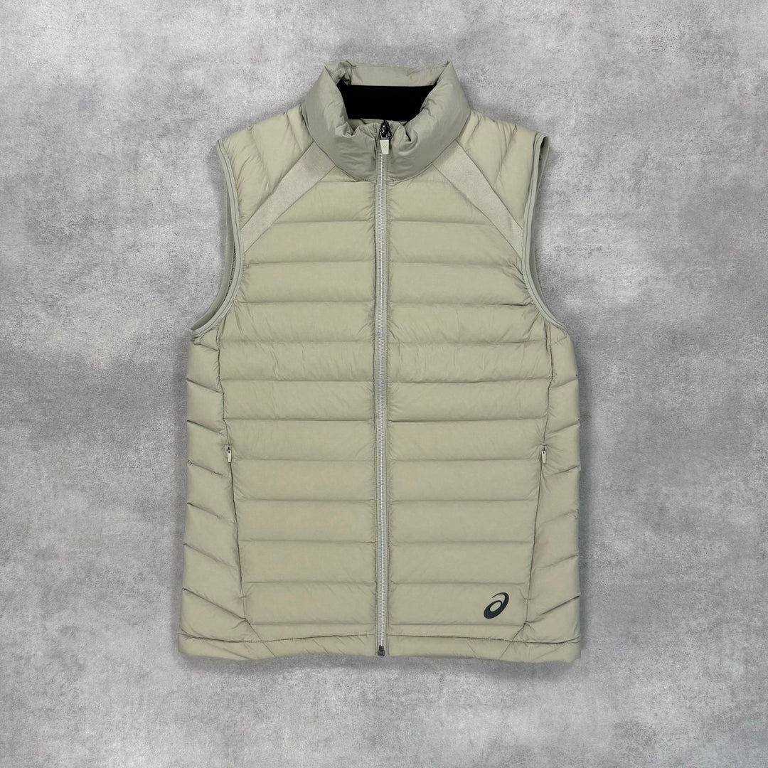 Asics Core Puffer Gilet Cream & Grey Sport Run Pants Set