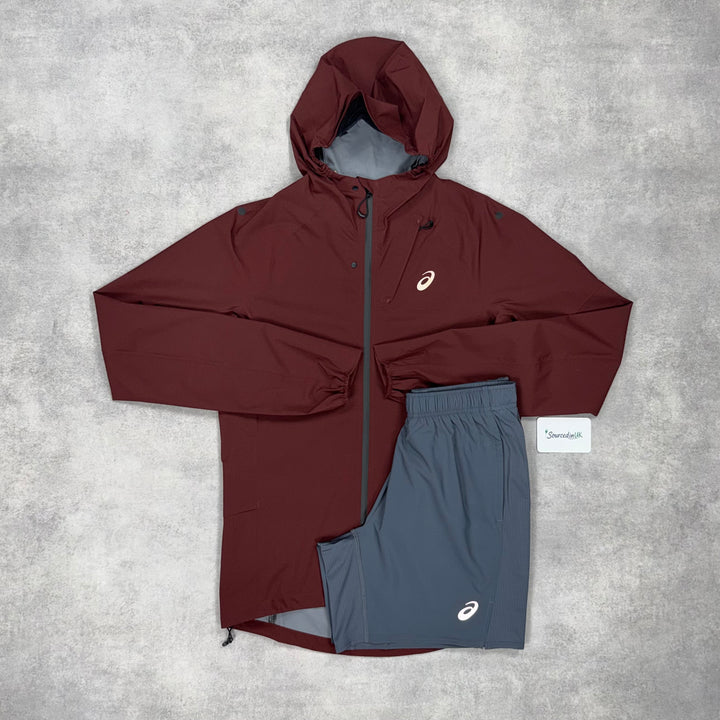 Asics Metarun Shell Jacket Burgundy & Grey 7” Challenger Short Set