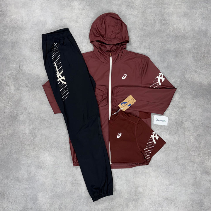 Asics Icon Jacket 3-Piece Pants Set Burgundy