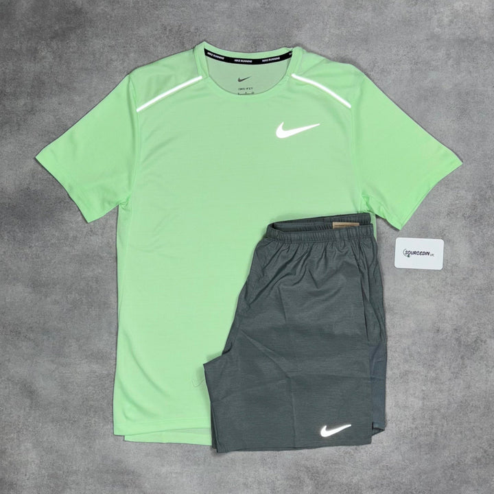Nike Miler T-Shirt Vapour Gren & Grey/Black 7" Challenger/Flex Short Set
