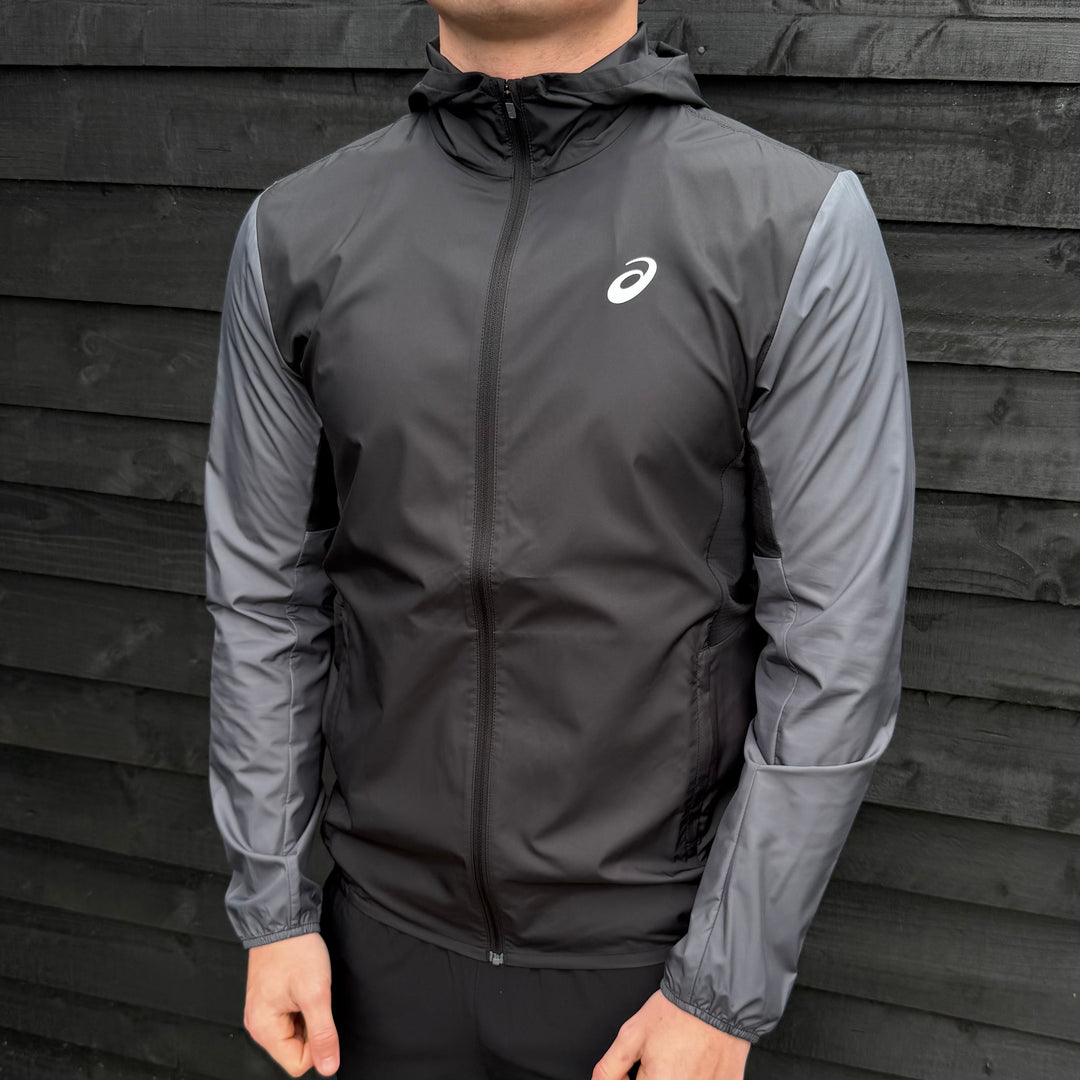 Asics Block Windrunner Jacket Black/Grey & Black Core Bottoms Set