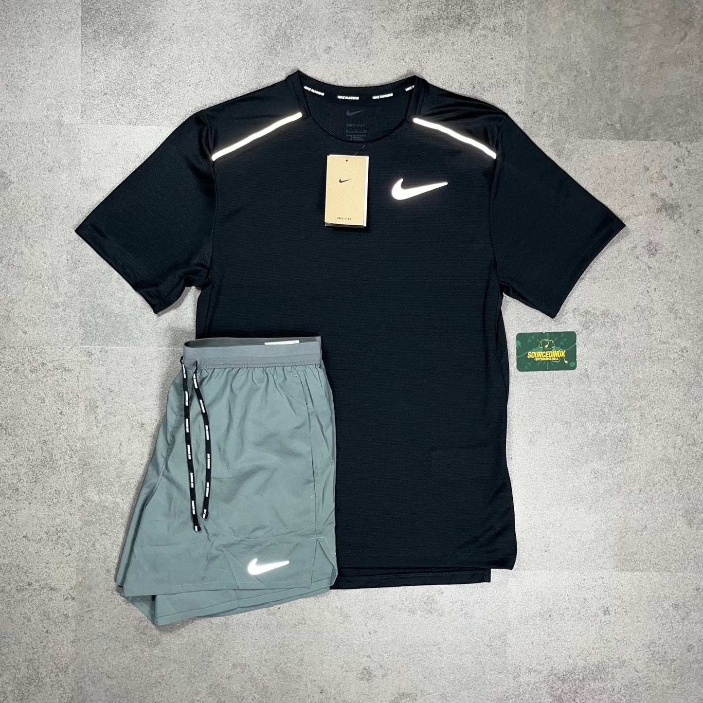 Nike Miler 1.0 T-Shirt Black & Grey/Black Flex Stride Short Set