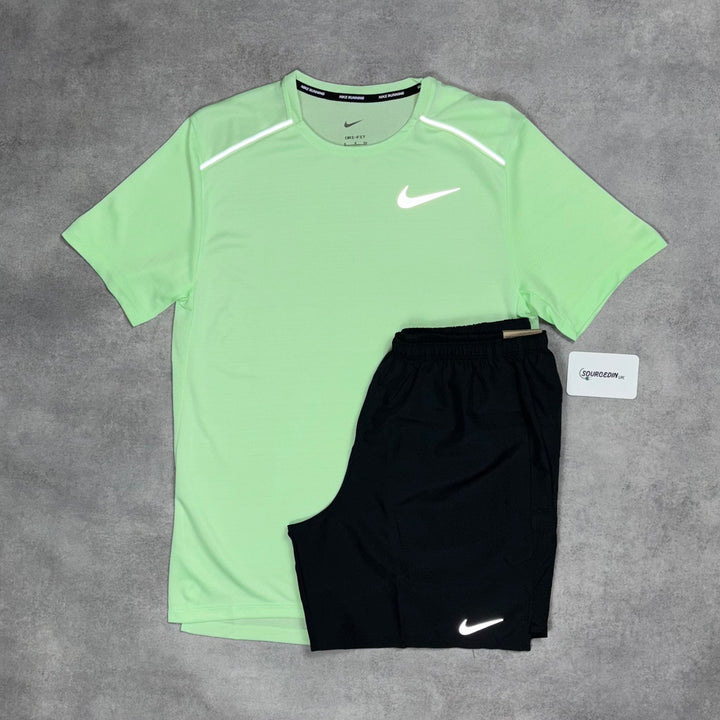 Nike Miler T-Shirt Vapour Gren & Grey/Black 7" Challenger/Flex Short Set