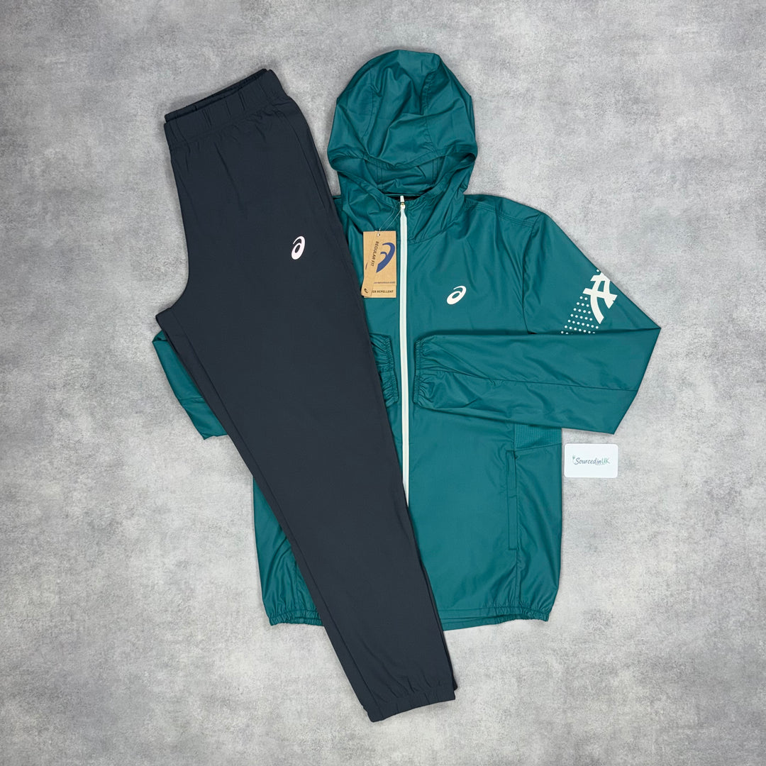Asics Icon Windrunner Rainy Lake & Black Core Bottoms Set