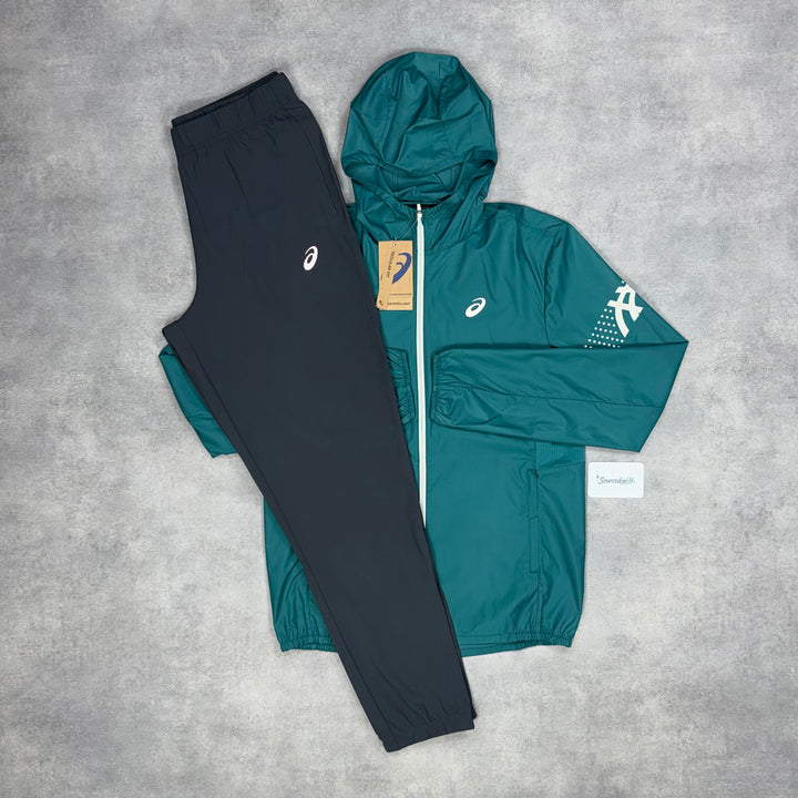Asics Icon Windrunner Rainy Lake & Black Core Bottoms Set