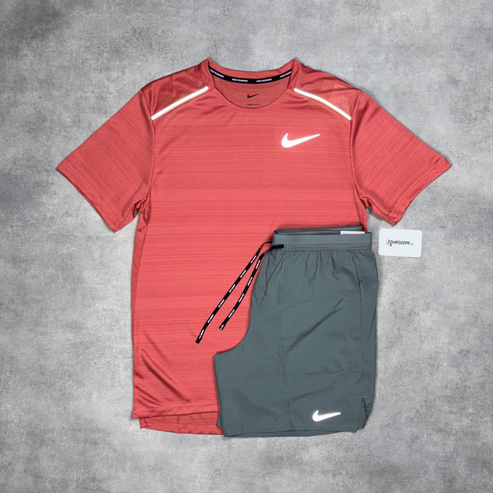 Nike Miler T-Shirt Adobe Red & Grey/Black 7" Challenger/Flex Short Set