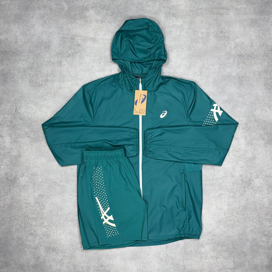 Asics Icon Windrunner Jacket & 7” Icon Challenger Short Set Rainy Lake