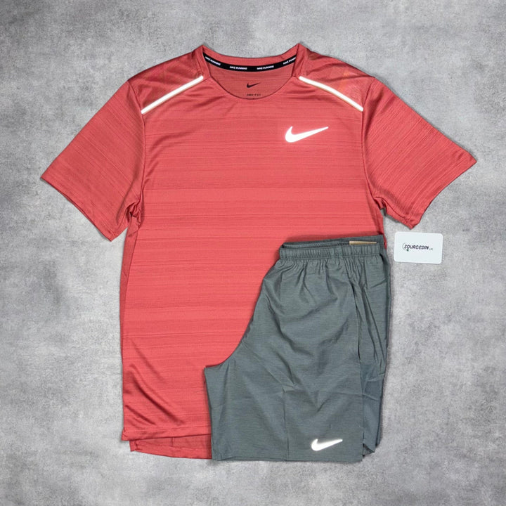 Nike Miler T-Shirt Adobe Red & Grey/Black 7" Challenger/Flex Short Set