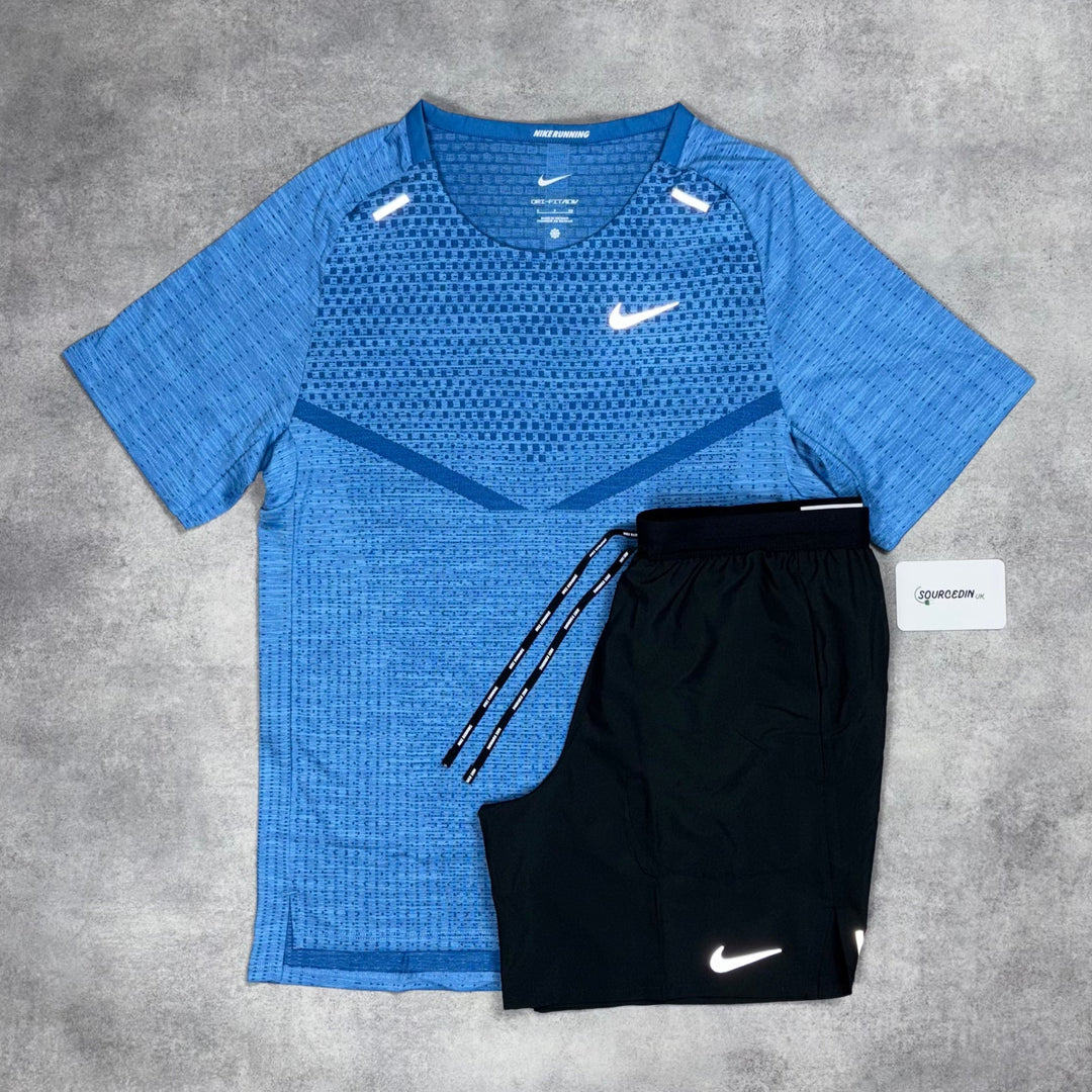 Nike Techknit T-Shirt Star Blue & Grey/Black 7” Flex Short Set
