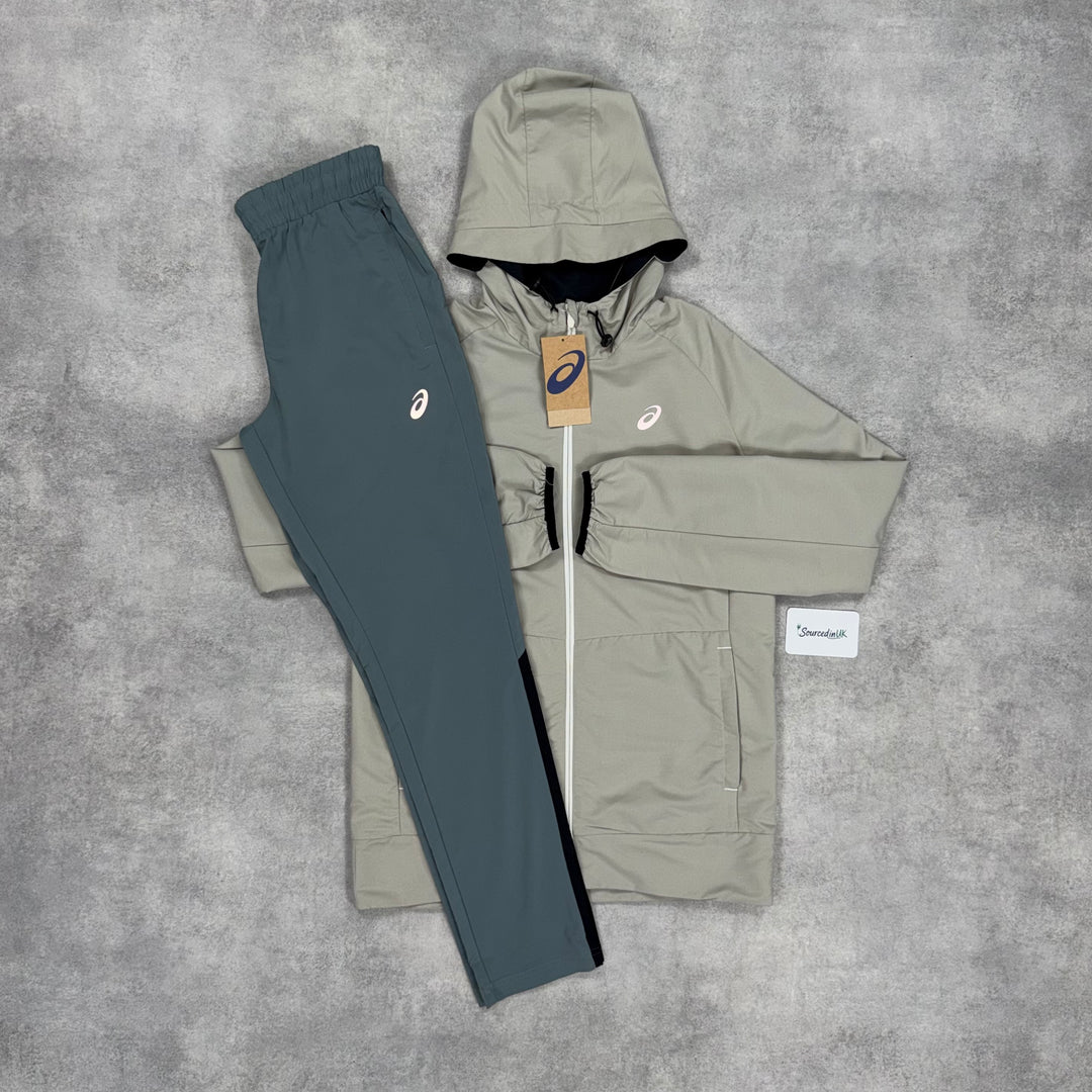Asics Knit Woven Jacket Birch & Grey/Black Silver Pants Set