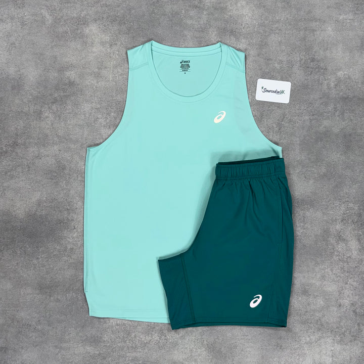 Asics Core Vest Mint & Rainy Lake 7” Core Shorts Set