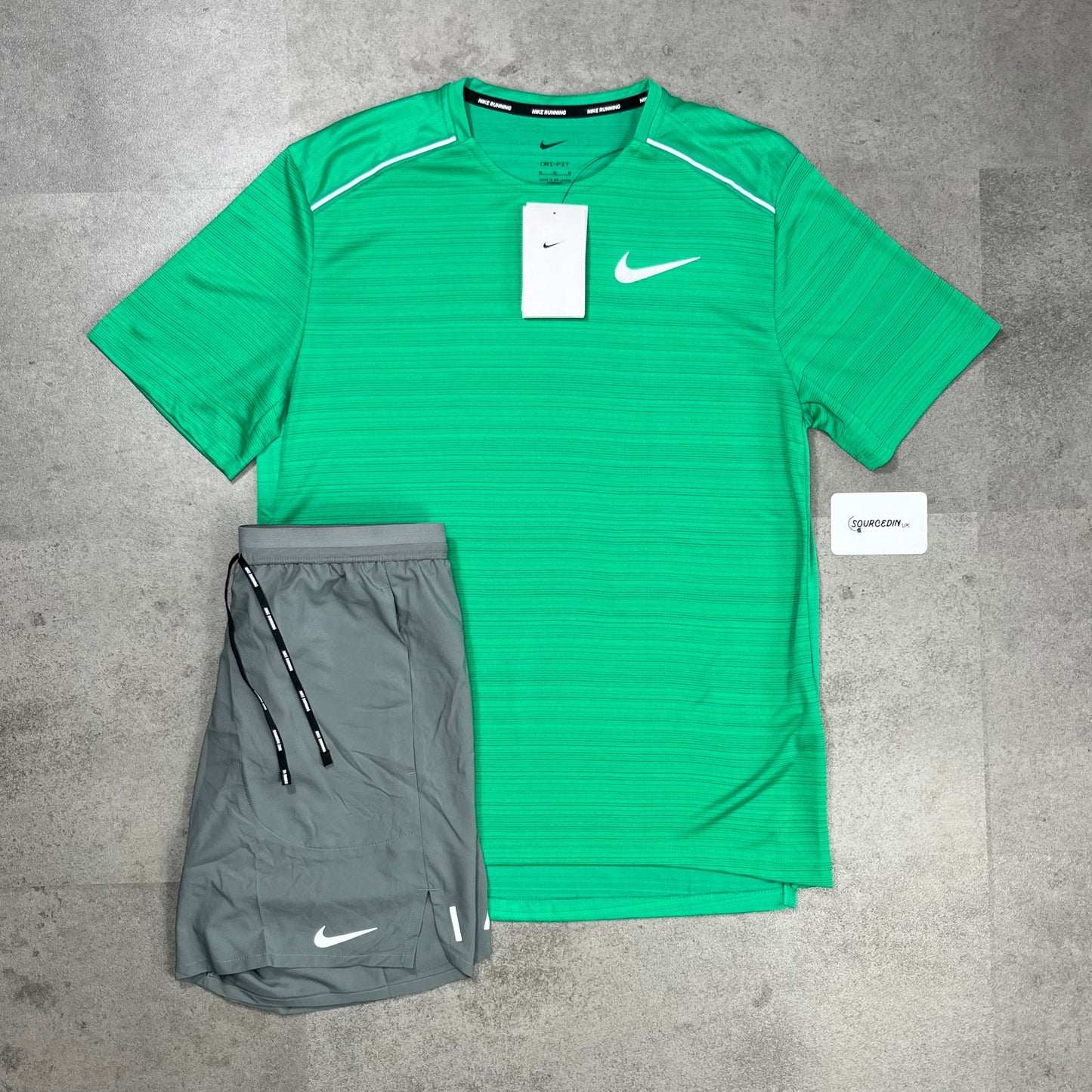 Nike Miler 1.0 T-Shirt Emerald & Grey/Black Flex Stride Short 7” Set