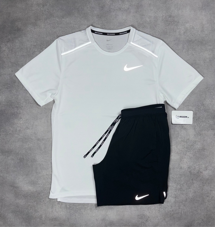 Nike Miler T-Shirt Ice White & Black/Grey 7" Flex Stride Short Set